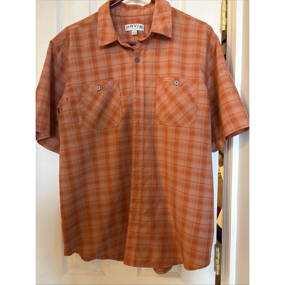 Orvis‎ Classic Collection Men's Shirt L Outdoor Fishing Button Up Orange Plaid